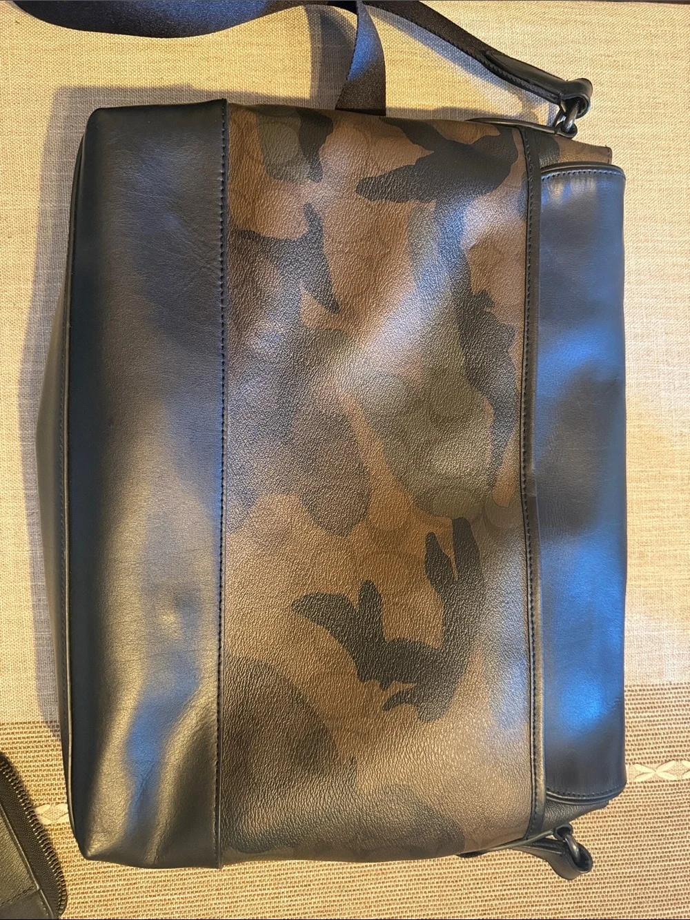 Coach Brown Camo Leather & Black Trim Messenger Bag